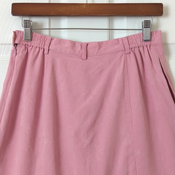 Bobby Chan 90's Vintage Leafy Jacquard Knit Silk High Waisted Mini Skort Pink 8 - Picture 11 of 12